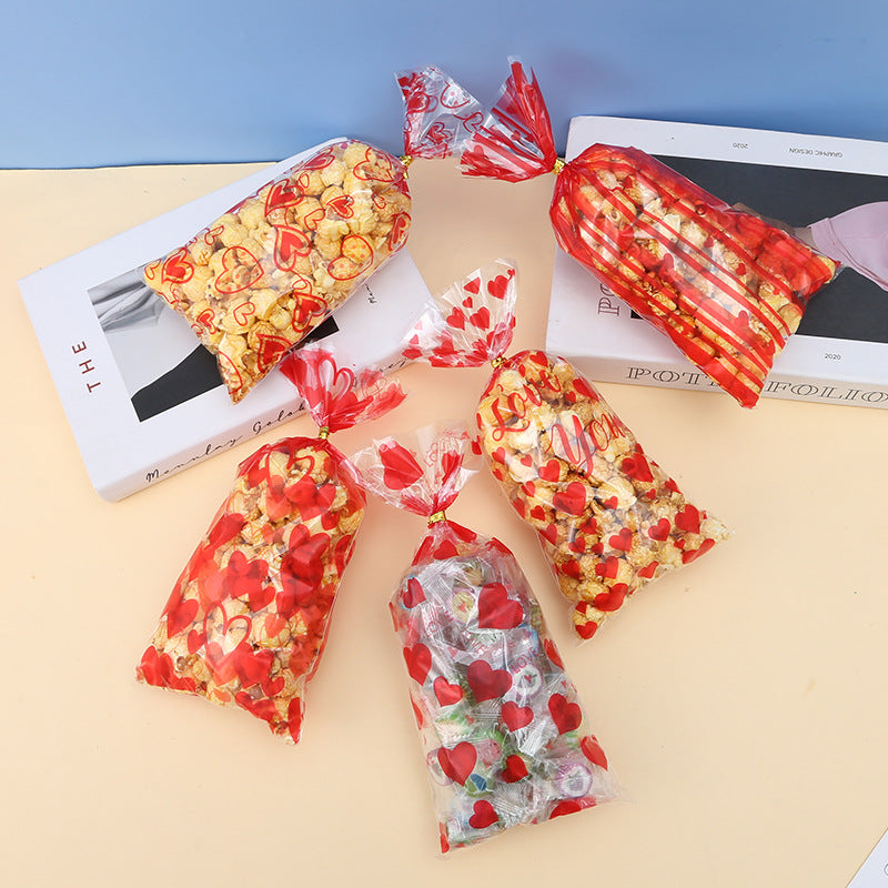 Wholesale Flat Pocket Peach Heart Color Printing Valentine's Day Love Glass Paper Biscuit Plastic Packaging Bag